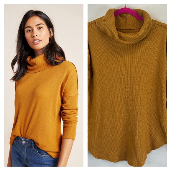 Anthropologie Sweaters - Anthropologie Maeve S Golden Cowl Neck Sweater Thermal Turtleneck Casual Boho